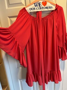 White House Black Market Red Off-Shoulder Ruffle Mini Dress